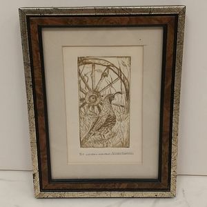 Etching Jan Martin McGuire Artist Western Heritage Original framed Art  a Quail